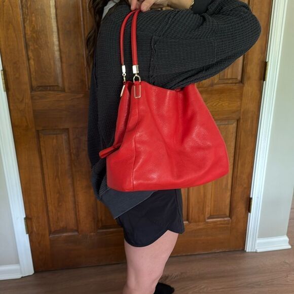 VINTAGE COACH LARGE TRIPLE COMPARTMENT LEATHER HOBO SHOULDER BAG RED EEEUC - Picture 14 of 14